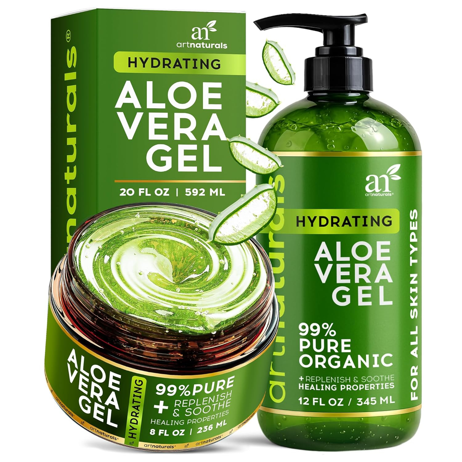 Aloe Vera Gel Set – JUMBO 20Oz – Sunburn Relief & Hydration for Face, Body, Scal