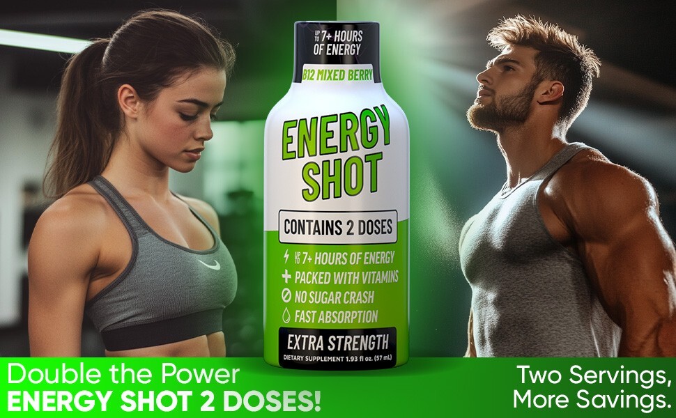 (48 Pack) Grade A Quality Energy Shots, B12 Berry, Energy Lasts Up to 7+ Hours