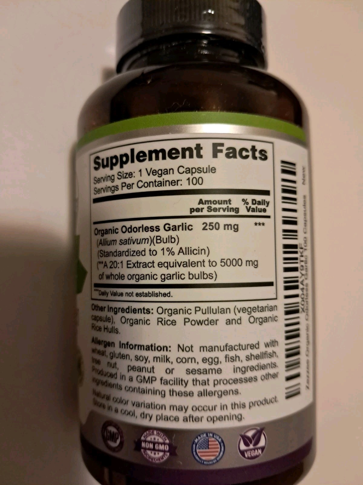 ZAZZEE Odorless Garlic 5000mg Vegan Organic Non-GMO Immune Support 100 Caps