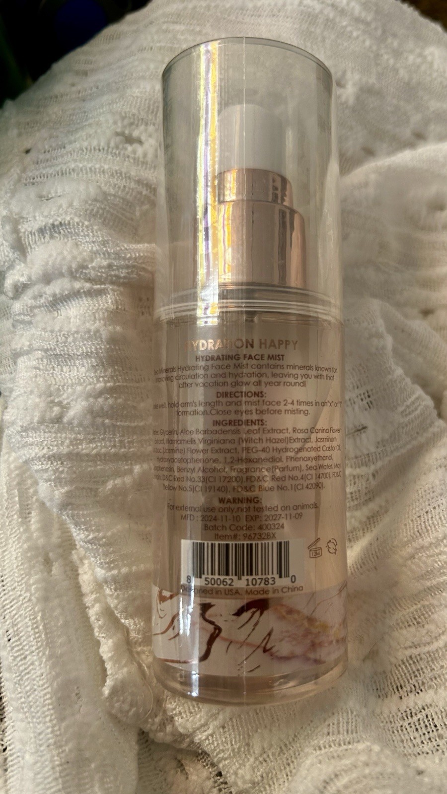 Hydration Happy Hydrating Face Mist Jasmine Glycerin Aloe 24M SEALED