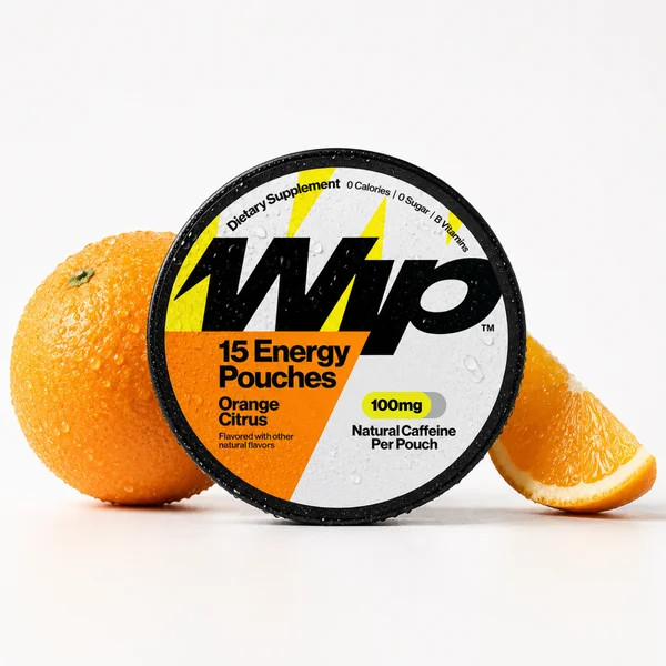 WIP Energy Pouches Orange Citrus 100 mg 15 Count Caffeine B Vitamins Sugar Free