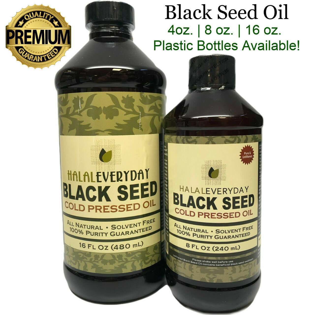 Black Seed Oil 100% Pure Cold Pressed Cumin Nigella Sativa NON GMO PLASTIC