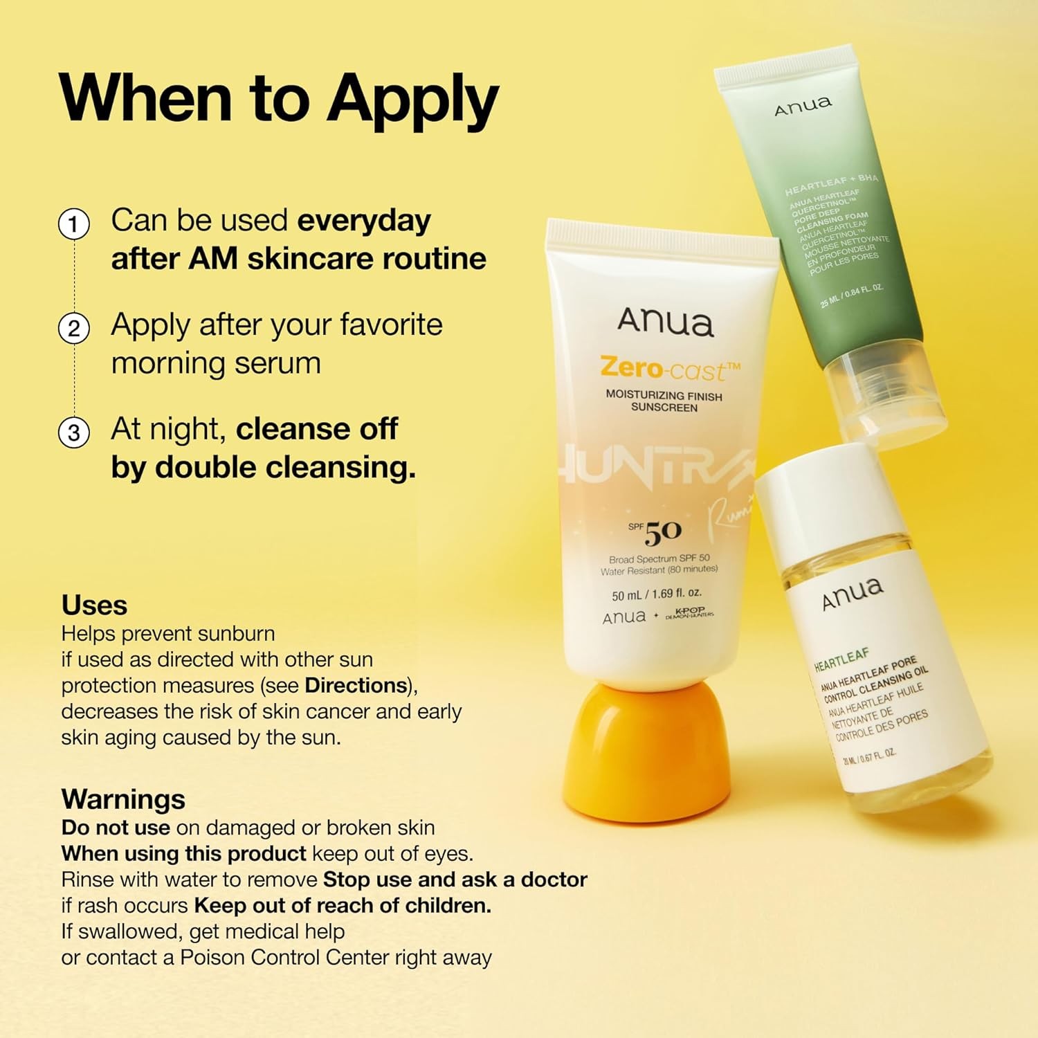 Anua, Zero-Cast Moisturizing Sunscreen SPF 50, Glow Natural Sunscreen for face,