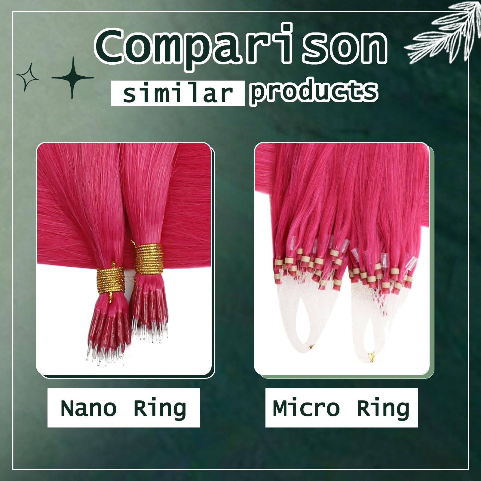 Runature Pink Nano Bead Hair Extensions Human Hair 20 Inch 50G 50S Invisible