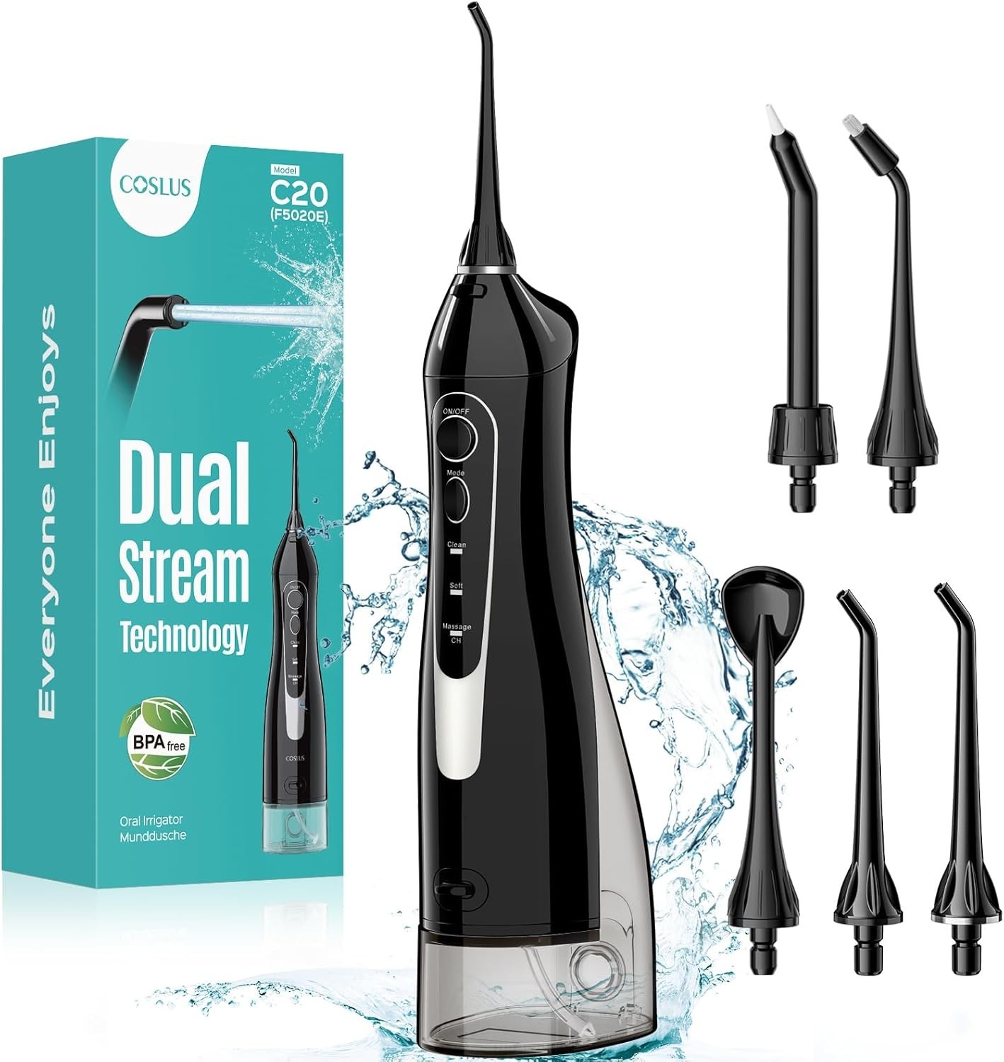 COSLUS Water Dental Flosser Teeth Pick: Portable Cordless Oral Irrigator 300ML.