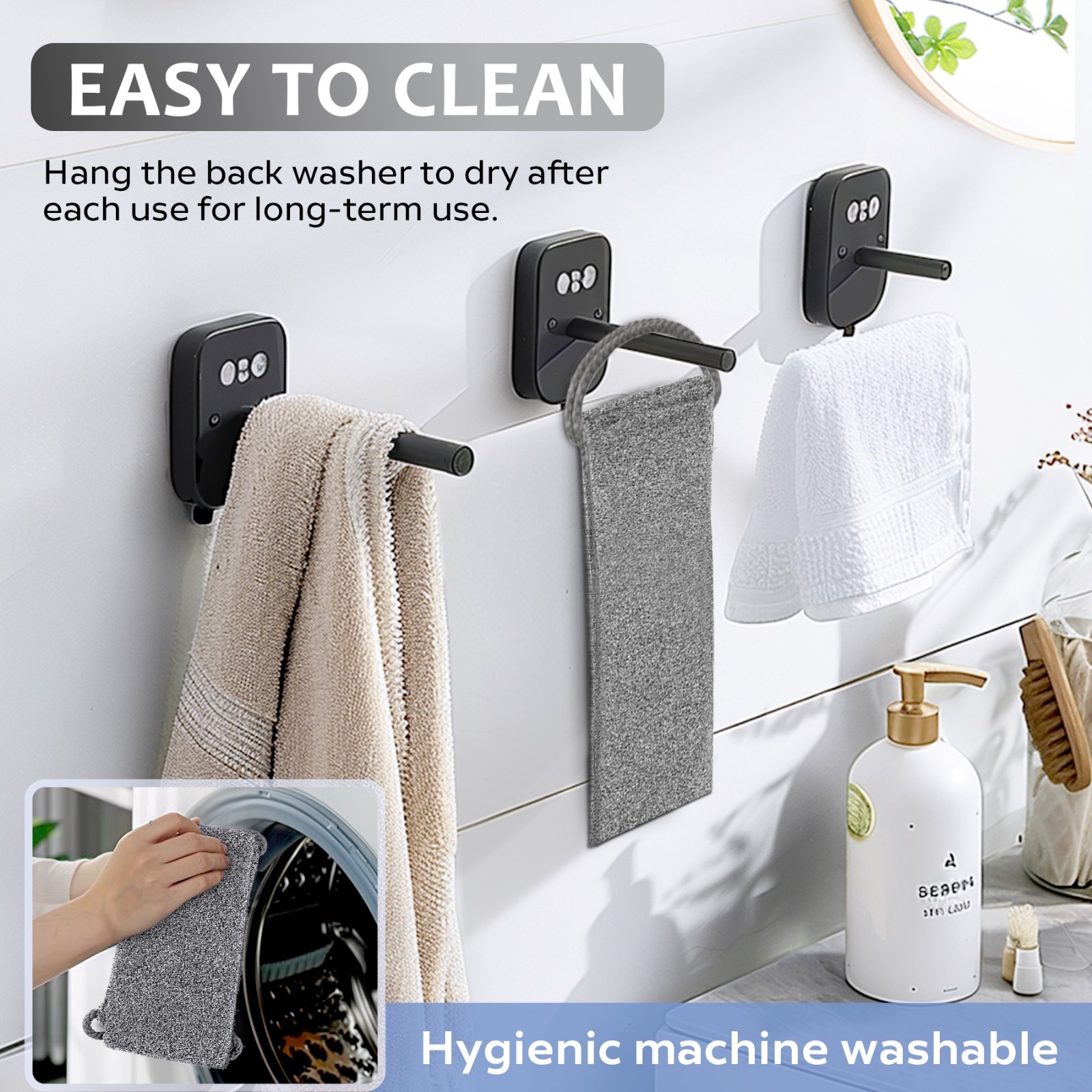 Bamboo Fiber Exfoliating Back Scrubber Towel Deep Clean Body Wash Cloth Beige