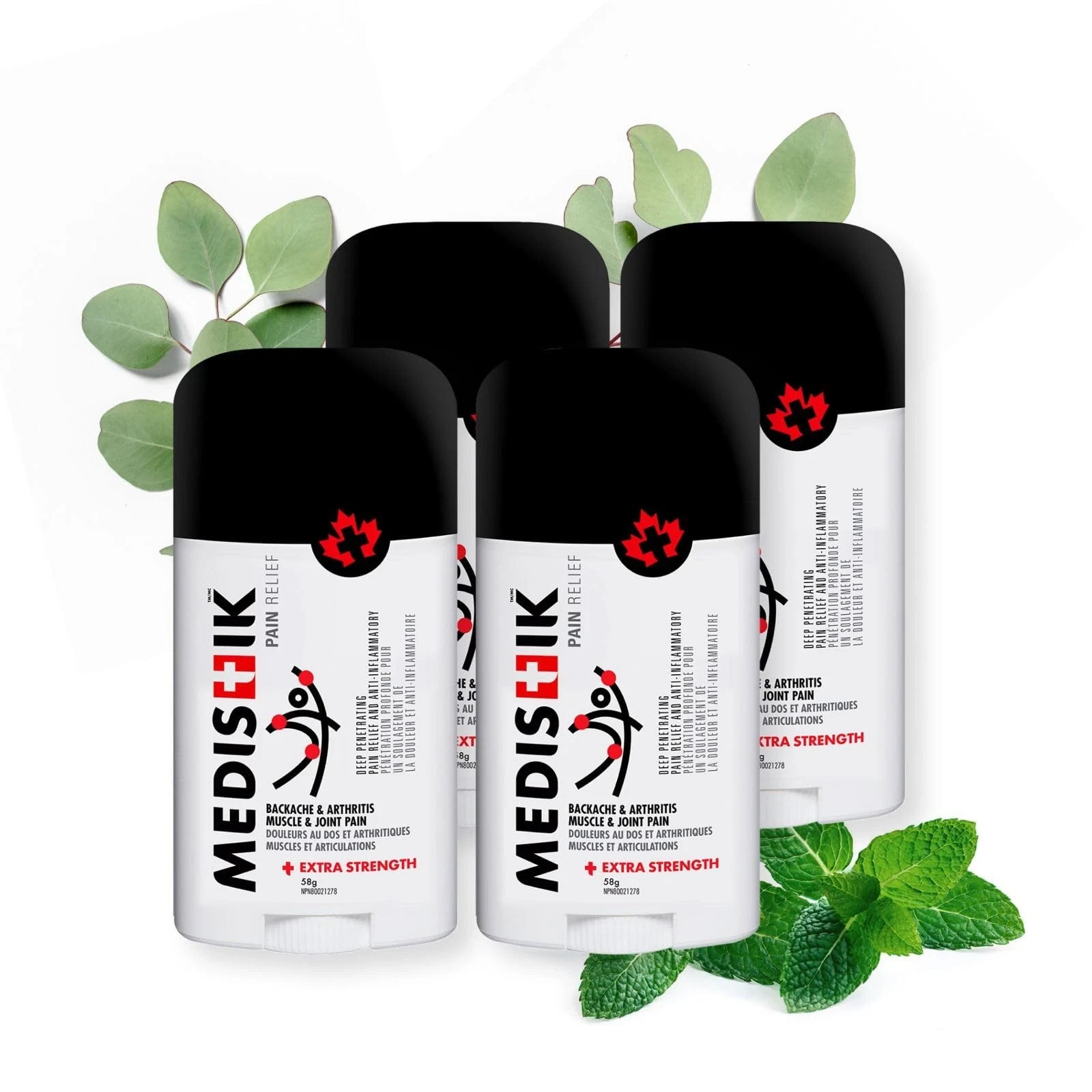 MEDISTIK Extra Strength Pain Relief Stick 58g Back Muscle Joint Pack of 4