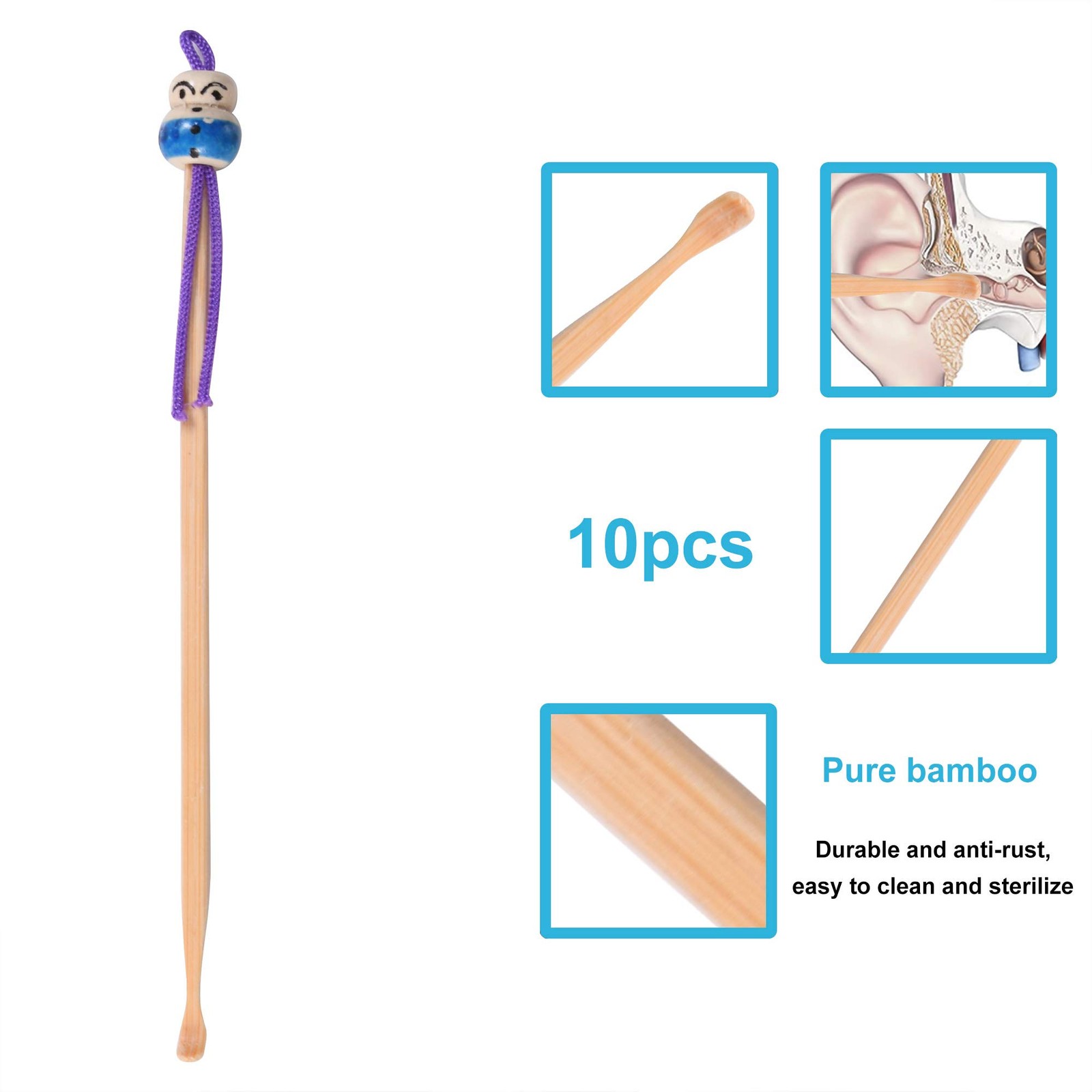 10pcs Bamboo Ear Pick Cleaner Earwax 10 Count (Pack of 1), multicolor
