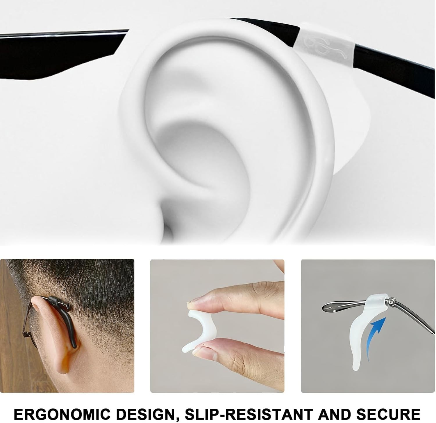 Soft & Durable Anti-Slip Eyeglasses Ear Grips – 12 Silicone Hooks for All Ages