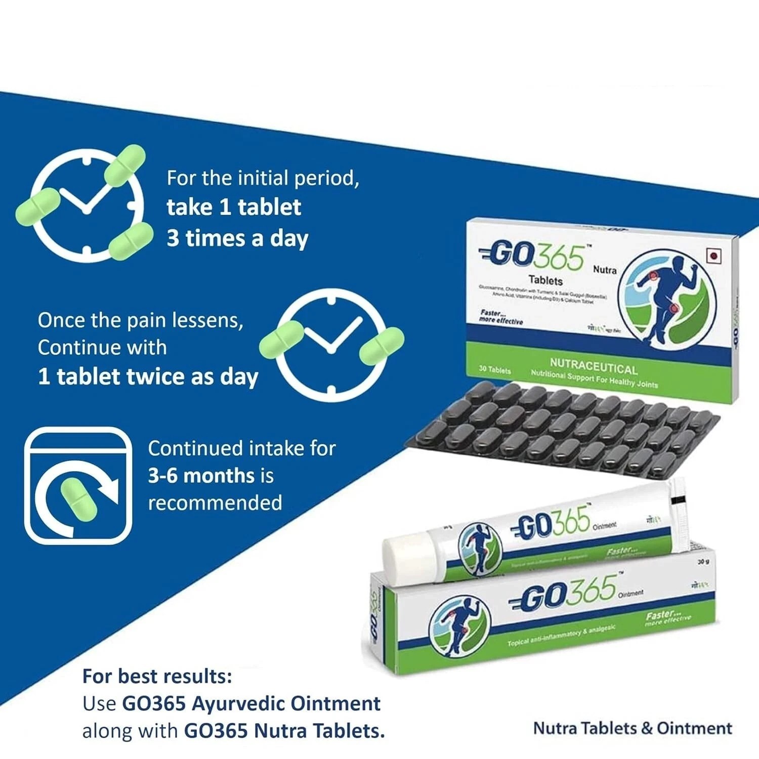 Go 365 Nutra Tablet for Joint Health & Pain Relief (Pack of 3 x 30 Tablets)