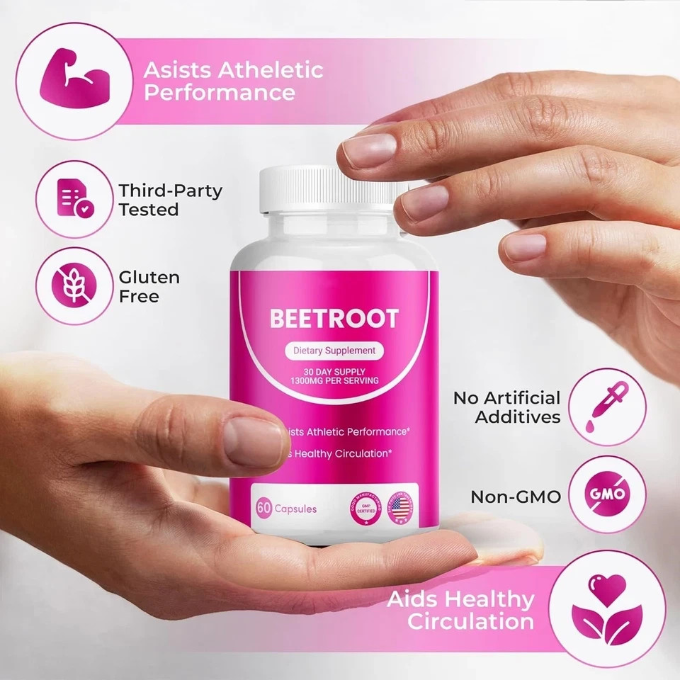 3PCS-Rosabella Organic Beet Root 60 Capsules Natural Energy Boost Blood Pressure