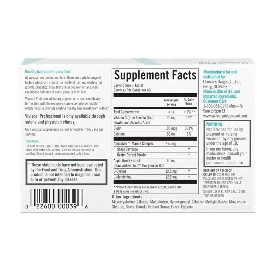 Viviscal PRO Advance Hair Growth Supplement 180 Tablets Exp 08/2027