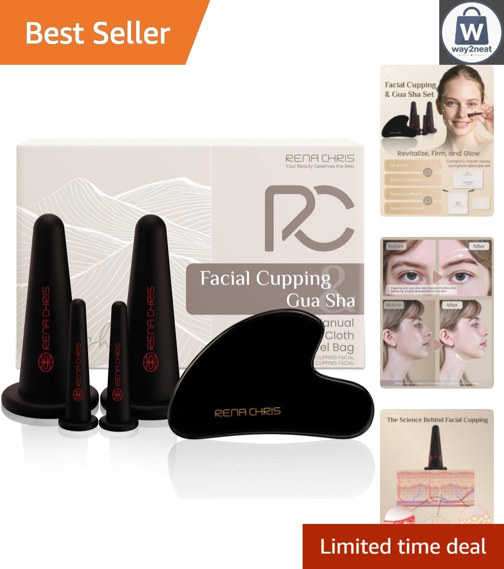 Natural Skin Care Facial Cupping Set & Gua Sha Tool in Elegant Black Design
