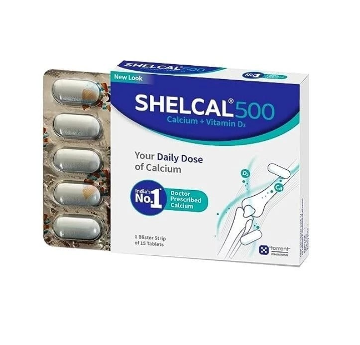 Shelcal 500 Calcium+Vitamin D3 Tablet For Bones, Joints & Muscles Care (60 Tabs)