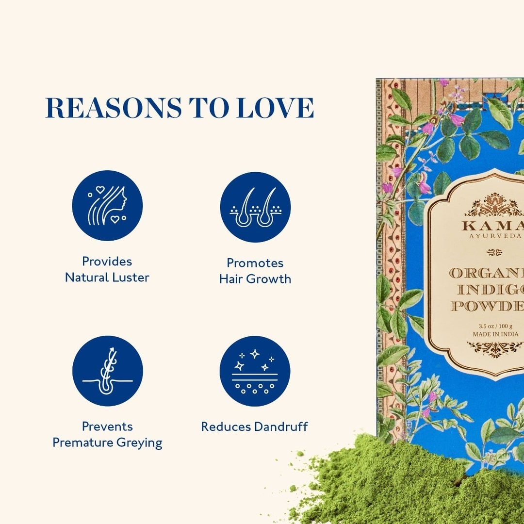Kama Ayurveda Organic Indigo Powder Pure HerbalHair Color & Nourishing Care 100g