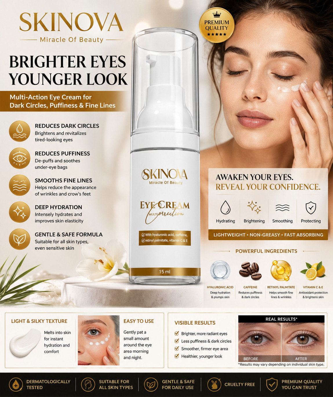 SKINOVA Multi-Action Eye Cream – Dark Circles, Puffiness & Fine Lines Treatment