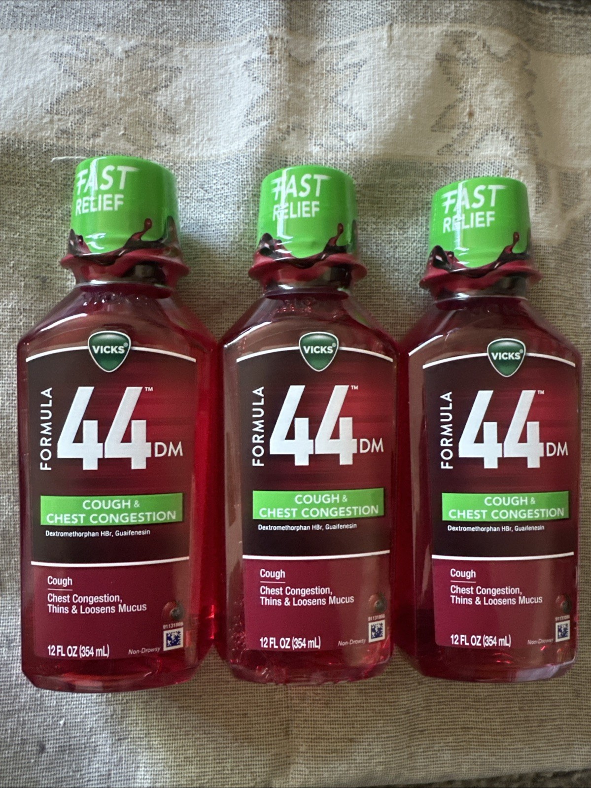 VICKS Formula 44 DM Cough Liquid 12oz 3 Bottles Over The Counter Exp 5/27