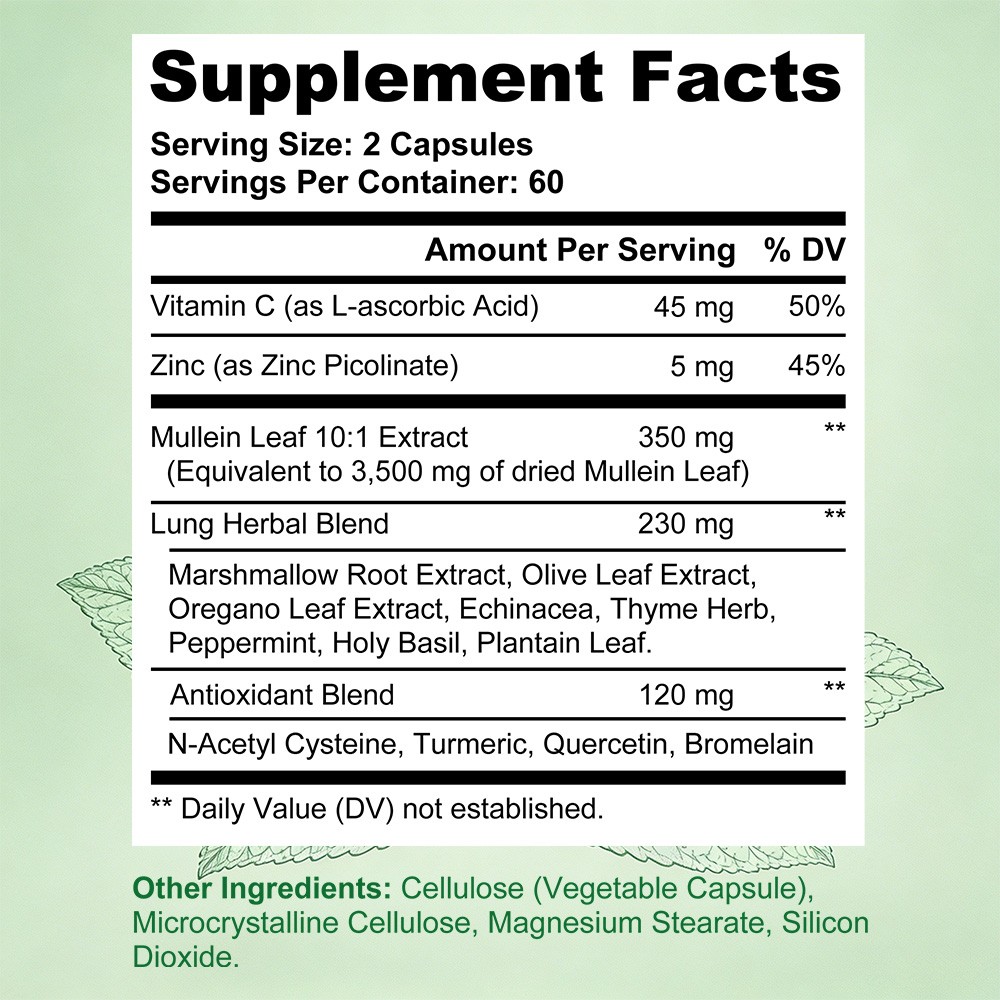 3500mg Mullein Leaf Lung Cleanse 15-in-1 Herbal 30~120 Caps Respiratory & Immune