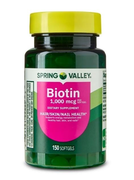 2 pack Spring Valley Biotin Dietary Supplement Softgels for Hair/Skin/Nails He