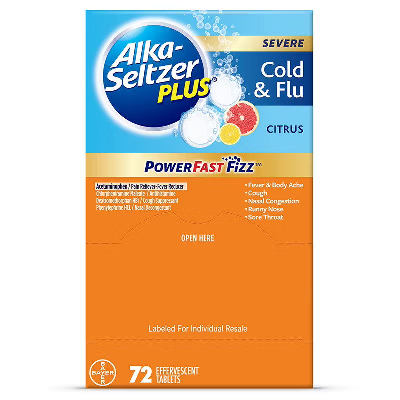 Alka Seltzer Plus Severe Cold Flu PowerFast Fizz Citrus 72 Ct Tablets EXP: 08/27