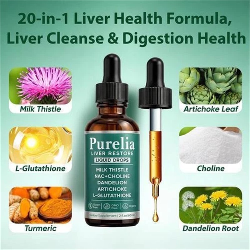 5PCS Purelia Liver Restore Drops – Complete Liver Detox Support Supplement 60ml