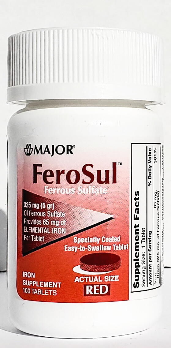 Major FeroSul (Ferrous Sulfate) 325 mg 100ct – Exp Date 01-2026