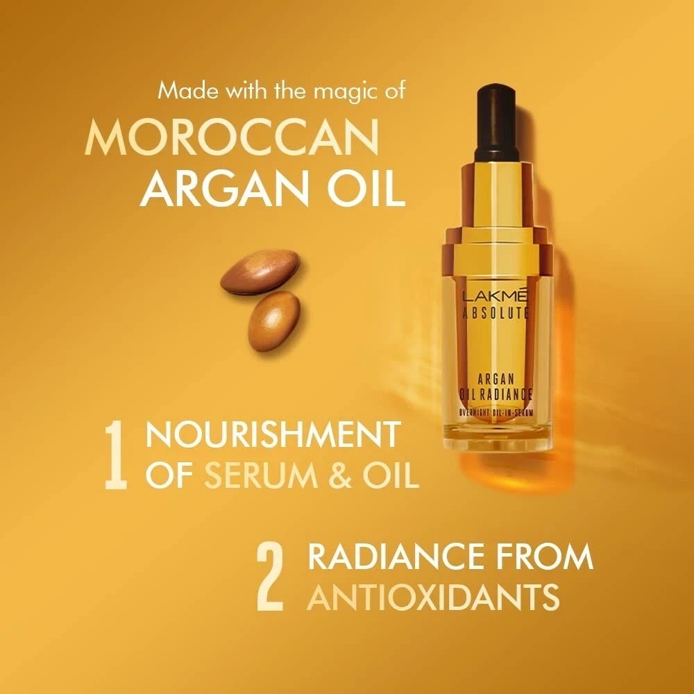 Lakme Absolute Argan Oil Radiance Face Overnight Oil in Serum 15ml,