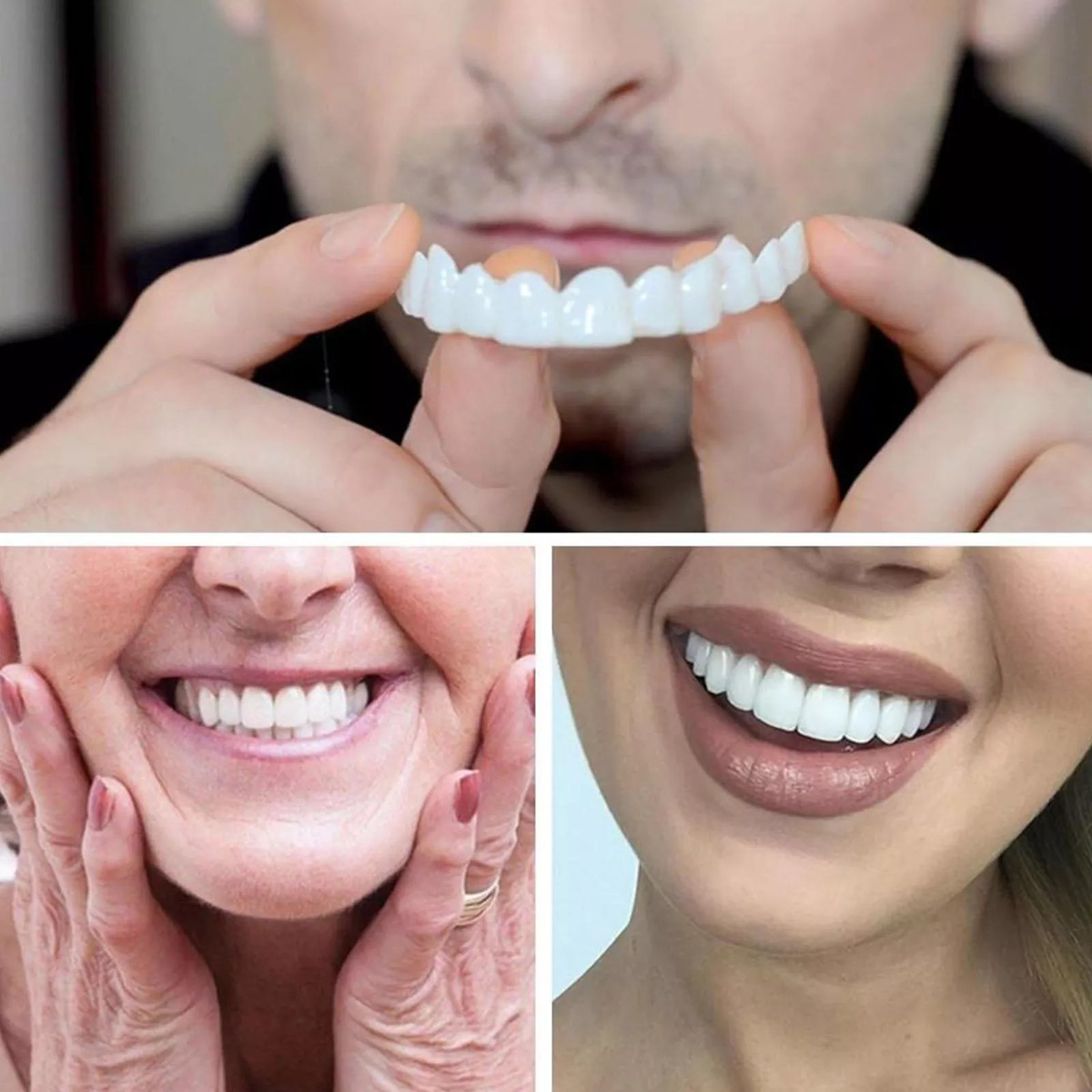 Smile Snap On Upper + Lower False Teeth Dental Veneers Denture Tooth Cover Set