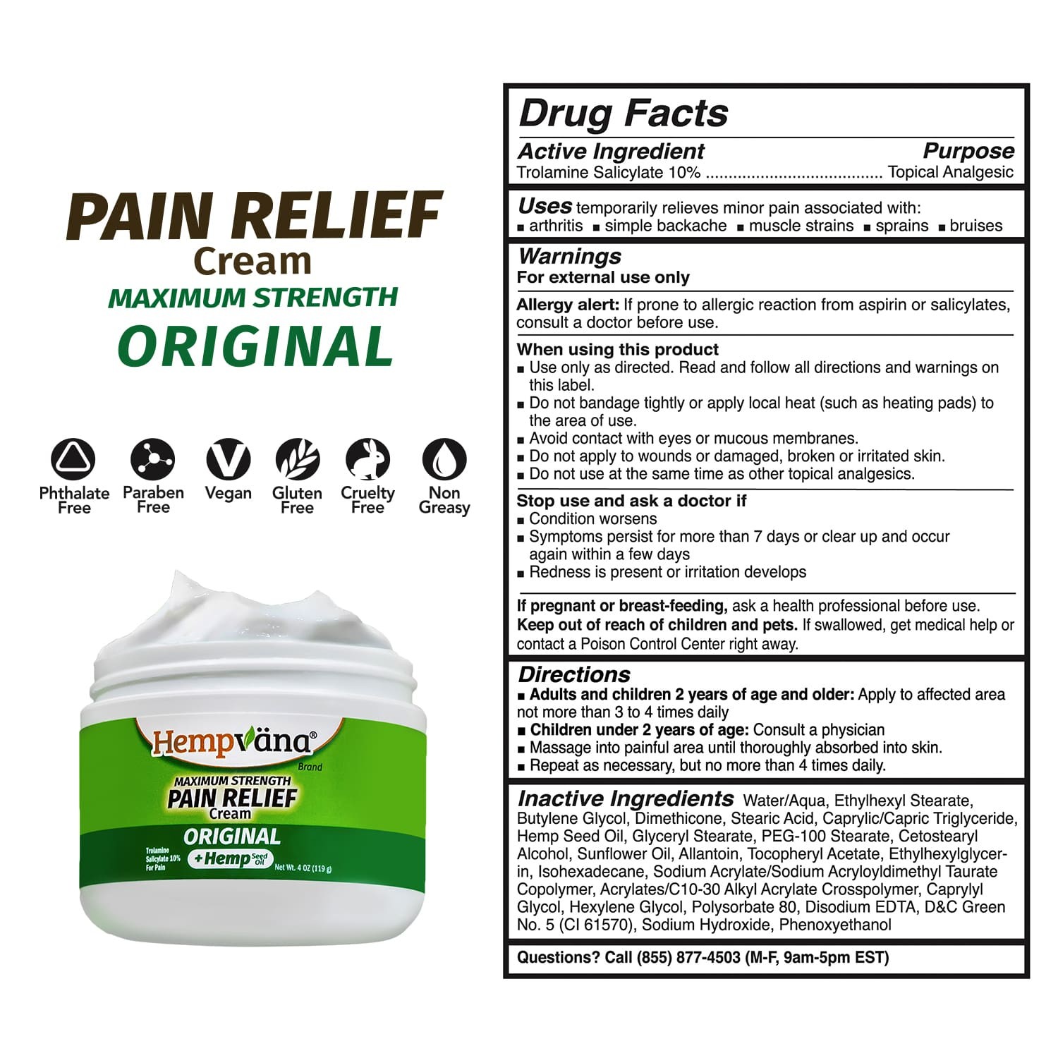 Hempvana Original Pain Cream, Maximum Strength