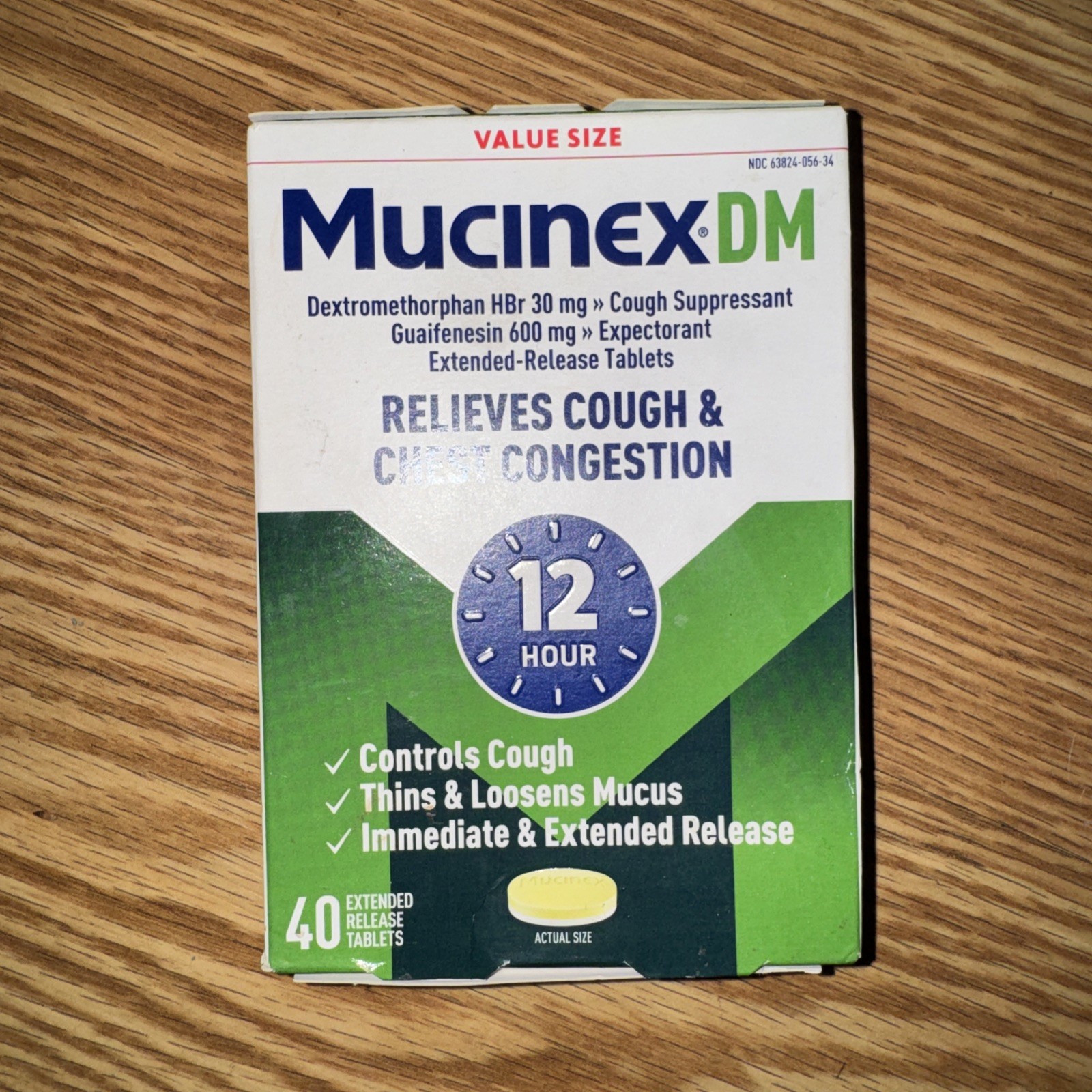 Mucinex DM 12-Hour Expectorant and Cough Suppressant Tablet, 40 Count