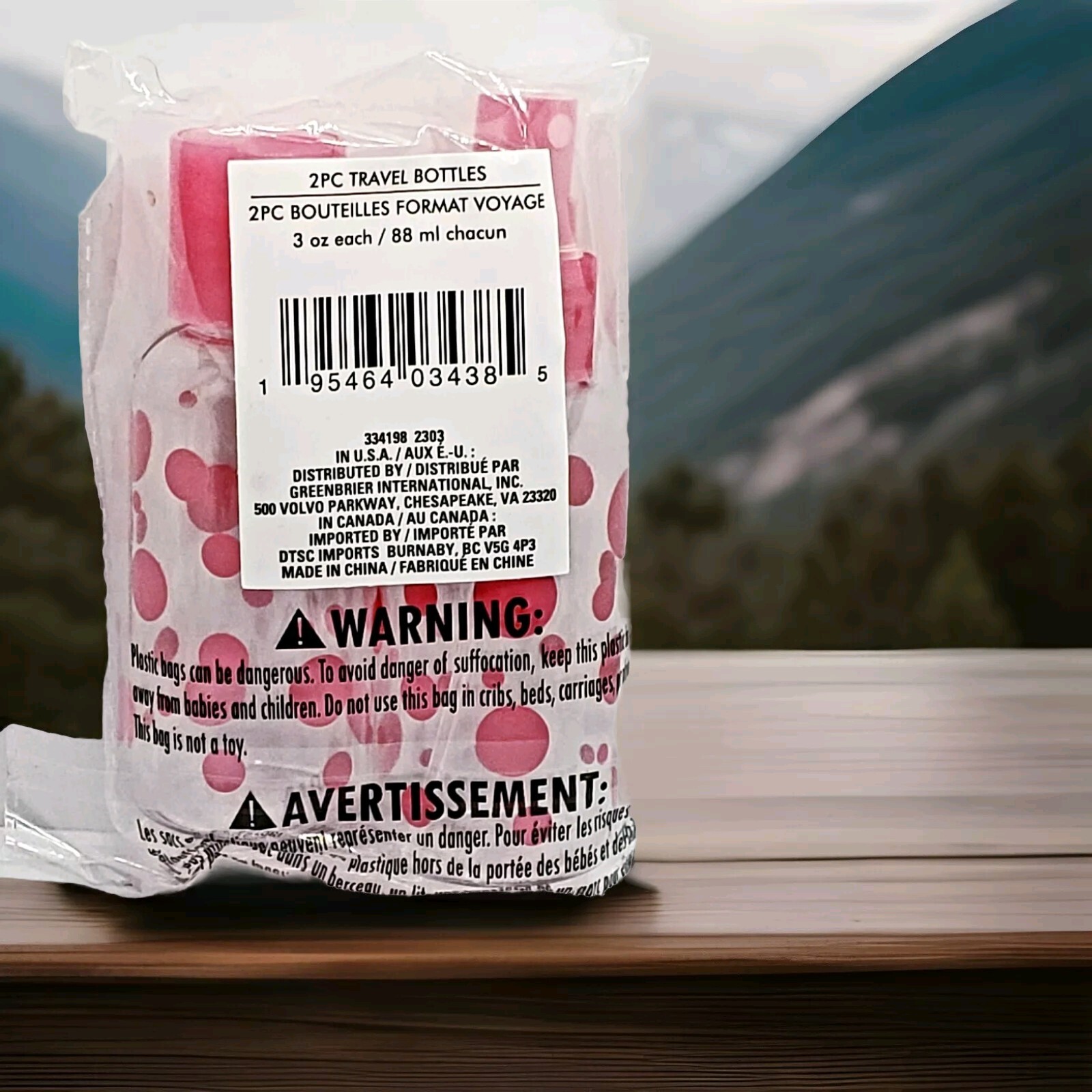Air Travel Size Bottles Set Of 2 Pink Dot 3 0z plastic Bottles New