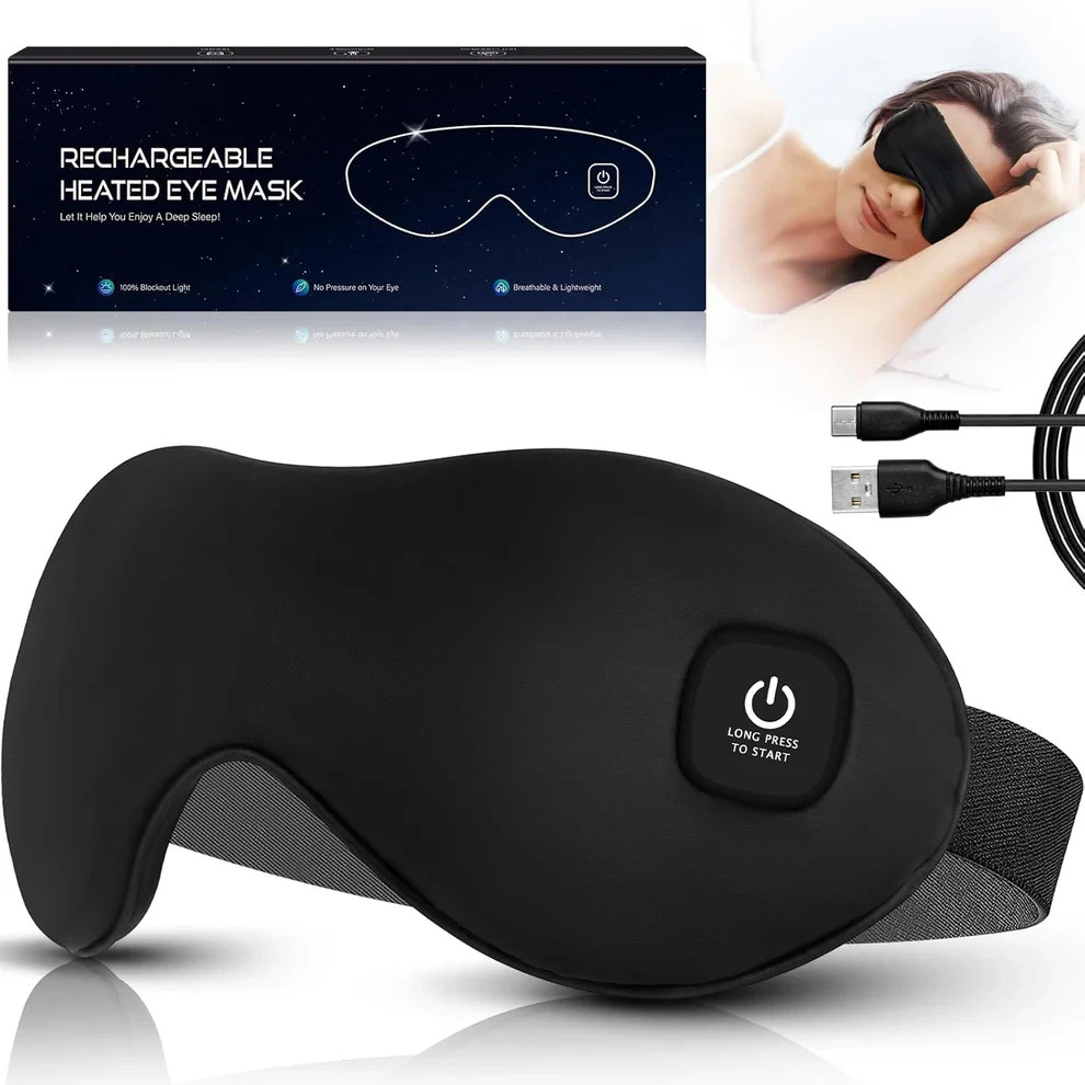 Heated Eye Mask, Cordless Dry Eye Washable Warm Eye Compress Mask with Flaxs