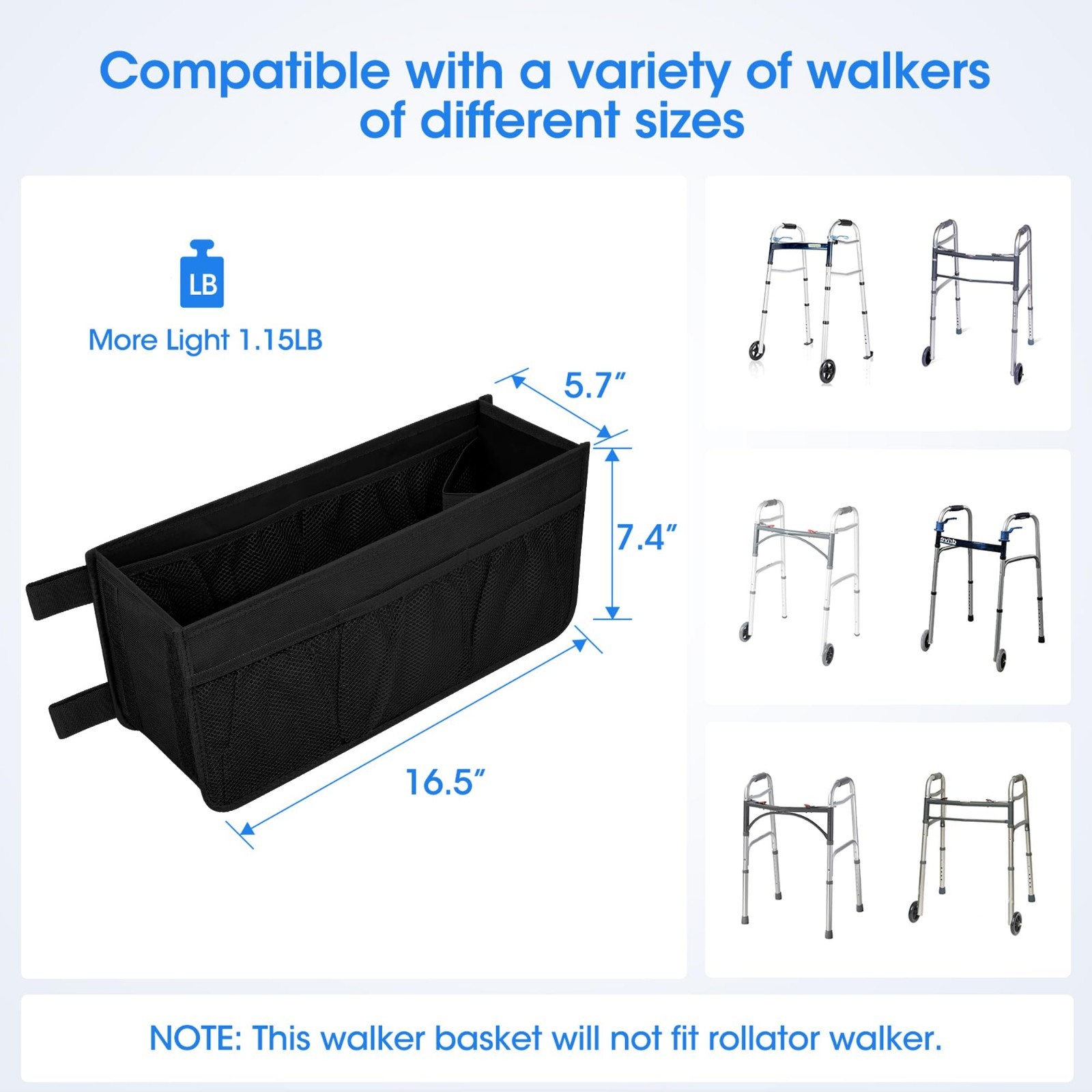 Foldable Walker Basket with Cup Holder – Large Capacity, Stable Design, Not for