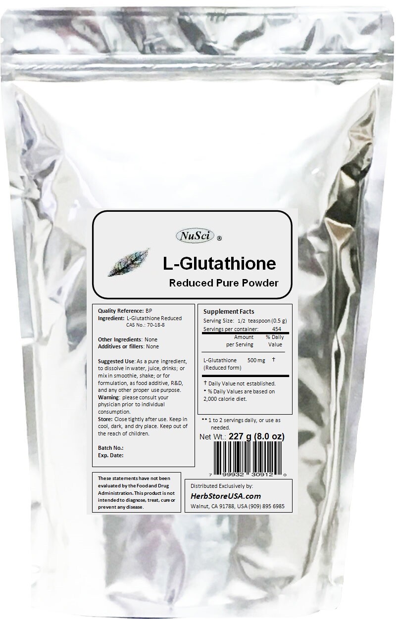 NuSci L-Glutathione Powder Pure Reduced Form 227g (8.0oz) antioxidant