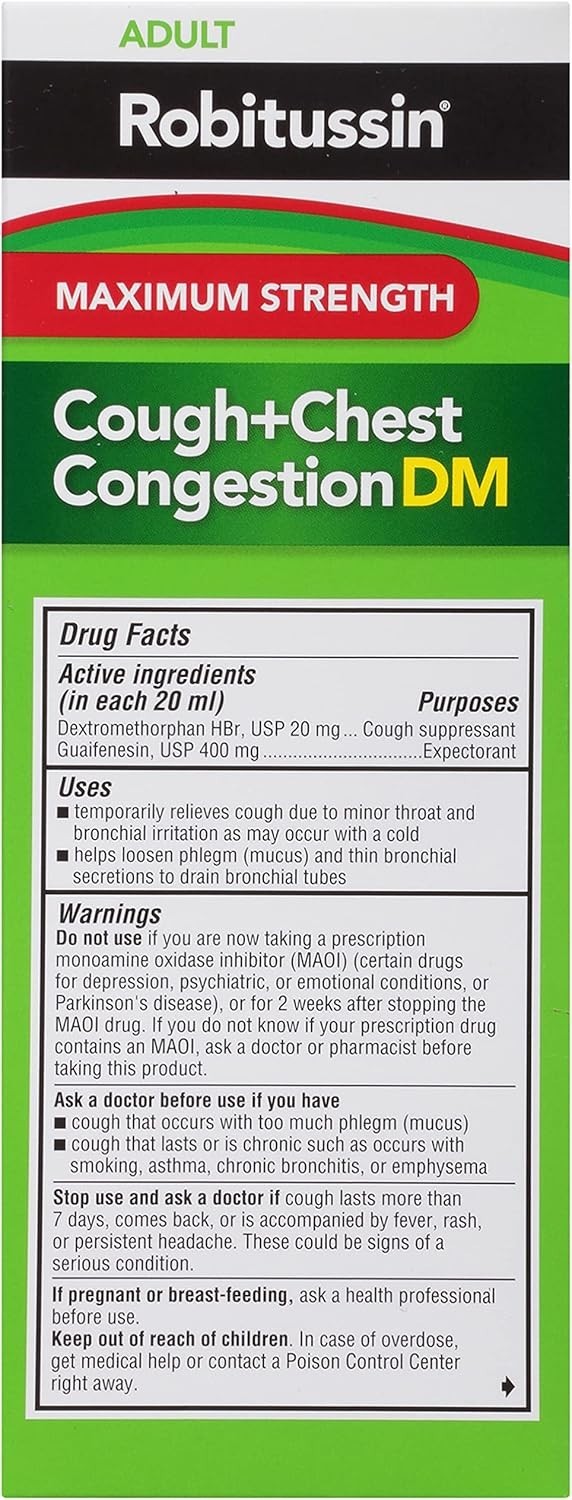 Adult Maximum Strength Cough Plus Chest Congestion DM Max, Cough Suppressant …