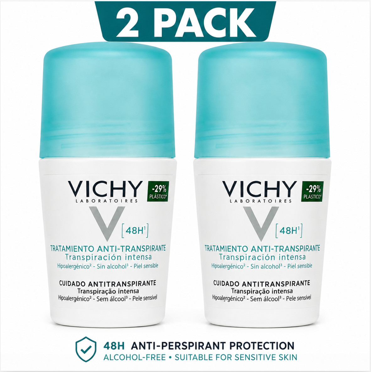 VICHY 48H Anti-Perspirant Roll-On Intense Perspiration Made in France | 2 X 50ml