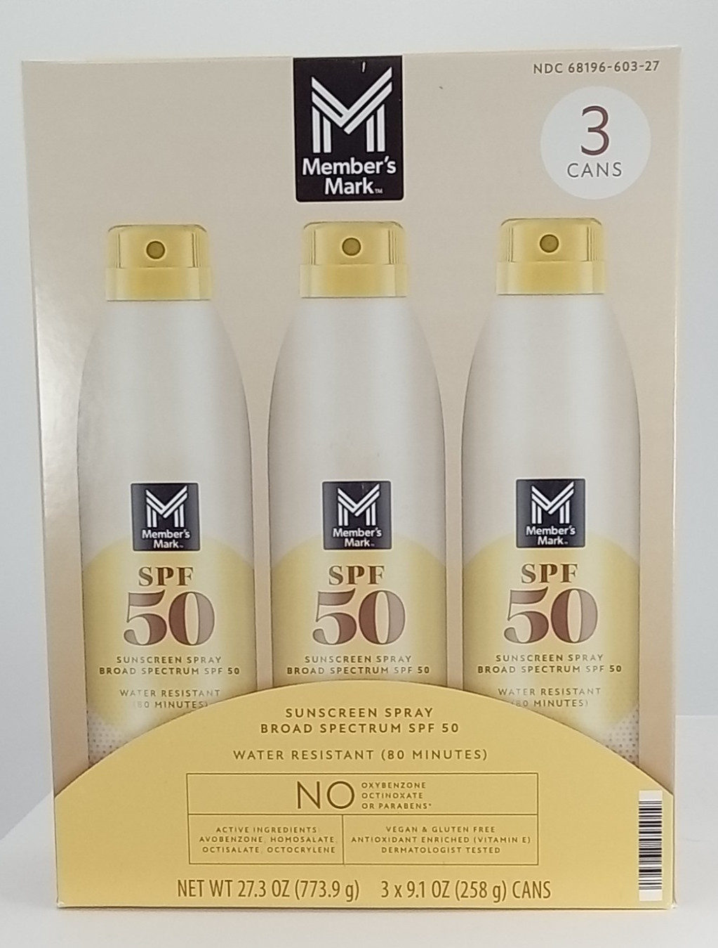Member’s Mark Water Resistant Broad Spectrum Sunscreen Spray, SPF 50, 9.1oz, 3pk