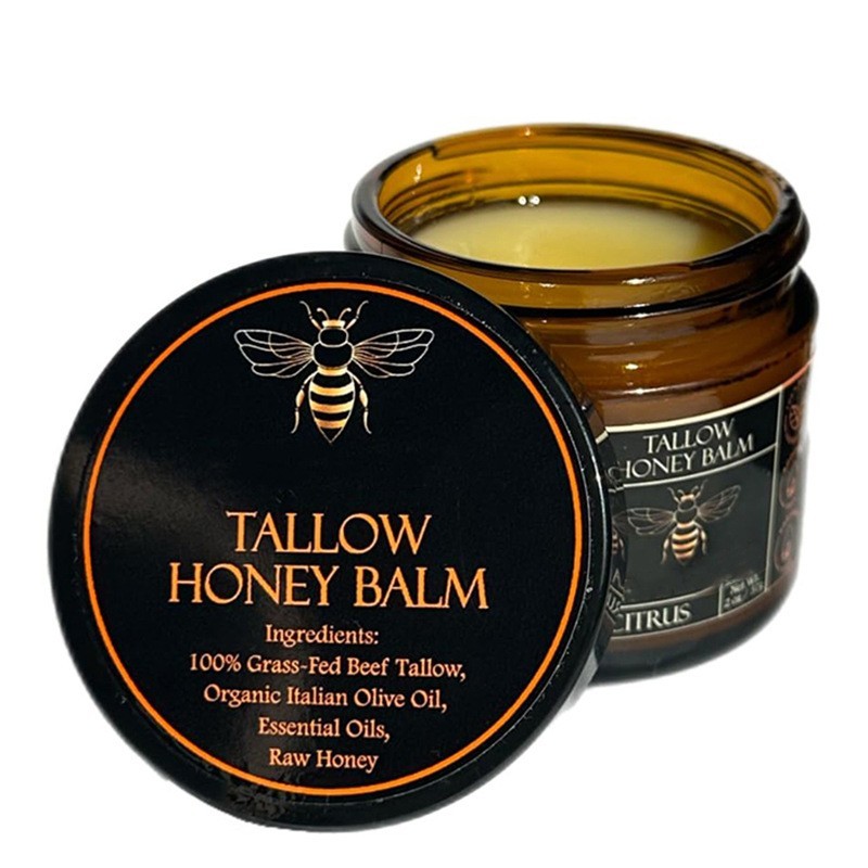 Grass Fed Beef Tallow Honey Balm Organic Raw Unscented Skin Moisturizer