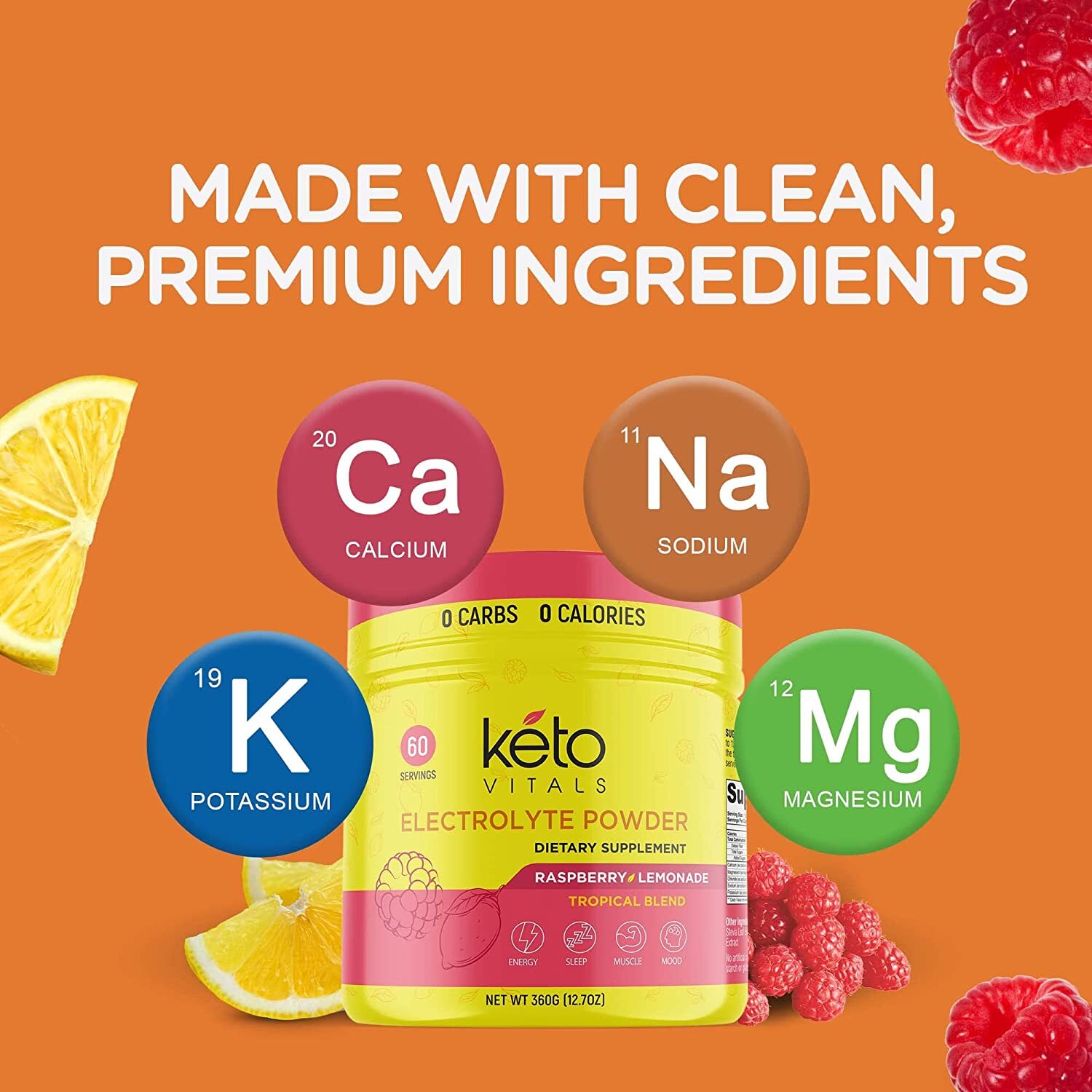Keto Vitals Electrolyte Powder Raspberry Lemonade Energy Drink