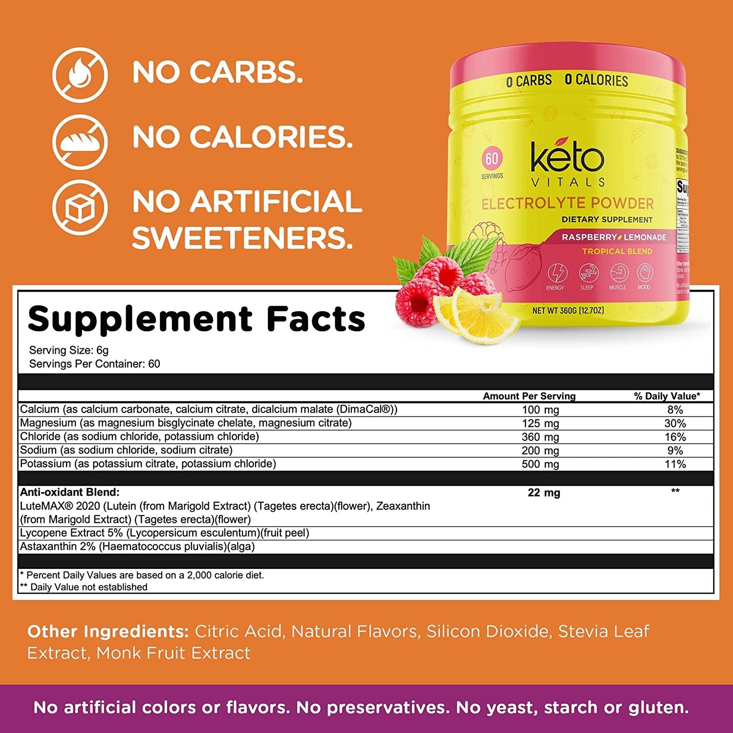 Keto Vitals Electrolyte Powder Raspberry Lemonade Energy Drink