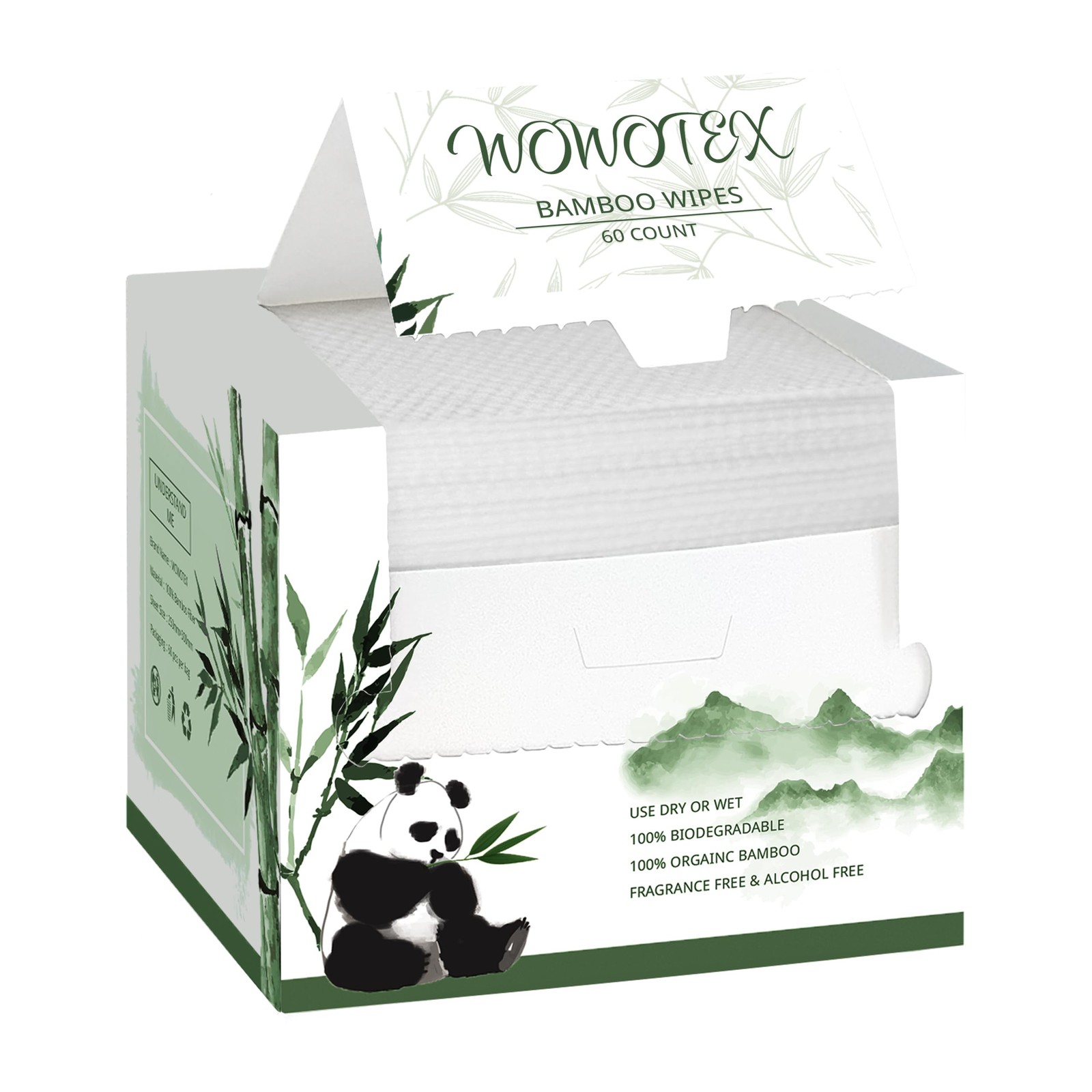 WOWOTEX Bamboo Viscose 120 Count ( 2 Boxes ), White (Bamboo Viscose)