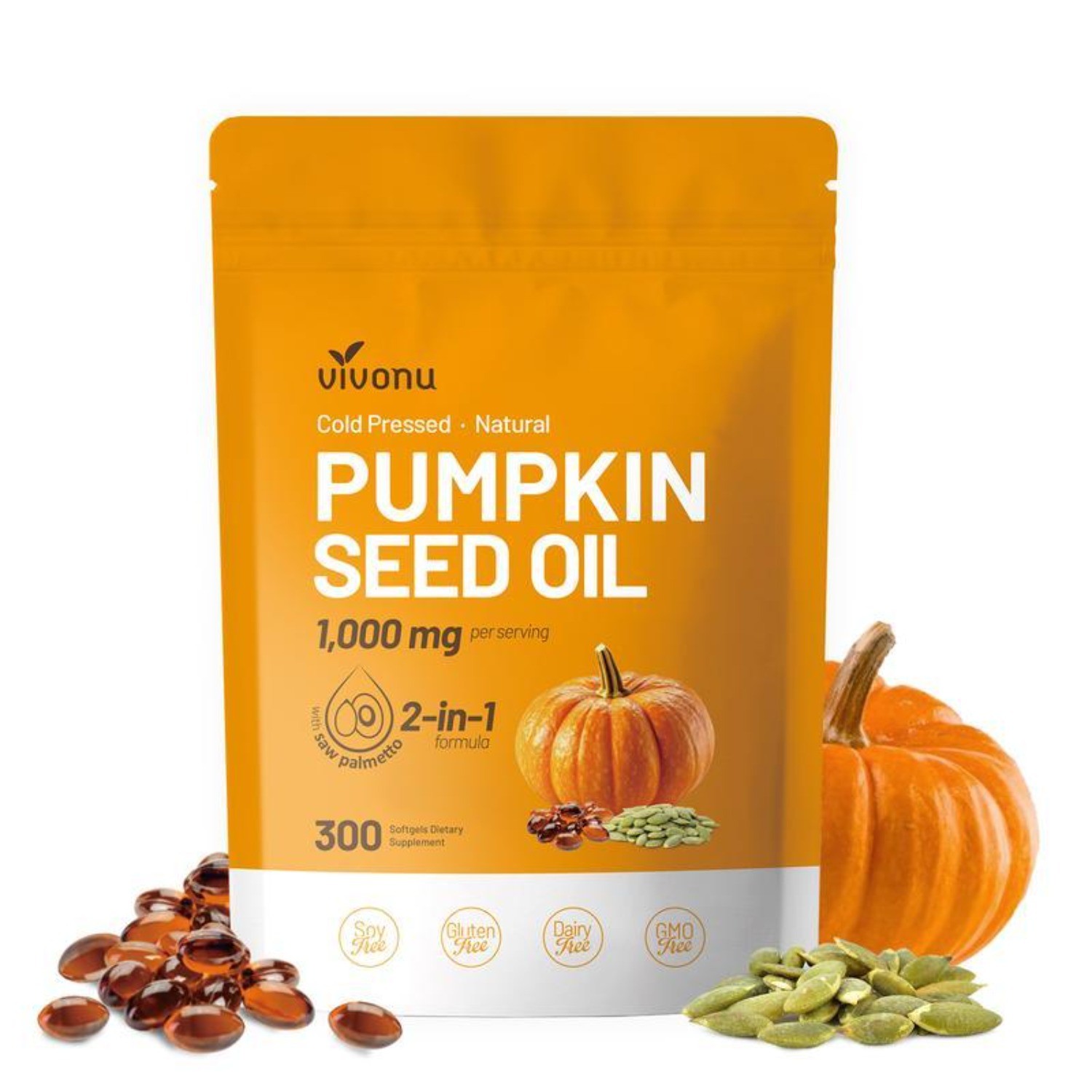 Prostate & Hair Health Support.1000mg Pumpkin Seed & Saw Palmetto, 300 Softgels