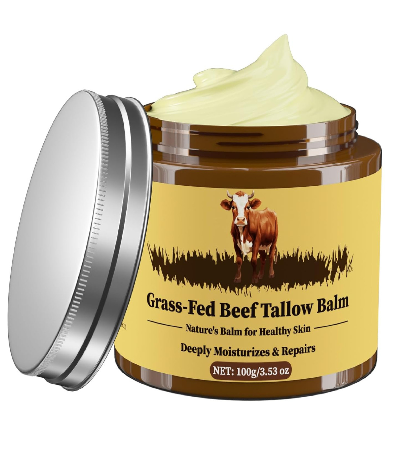 100% Organic Grass Fed Whipped Beef Tallow for Skin Honey Balm, Facial Cream