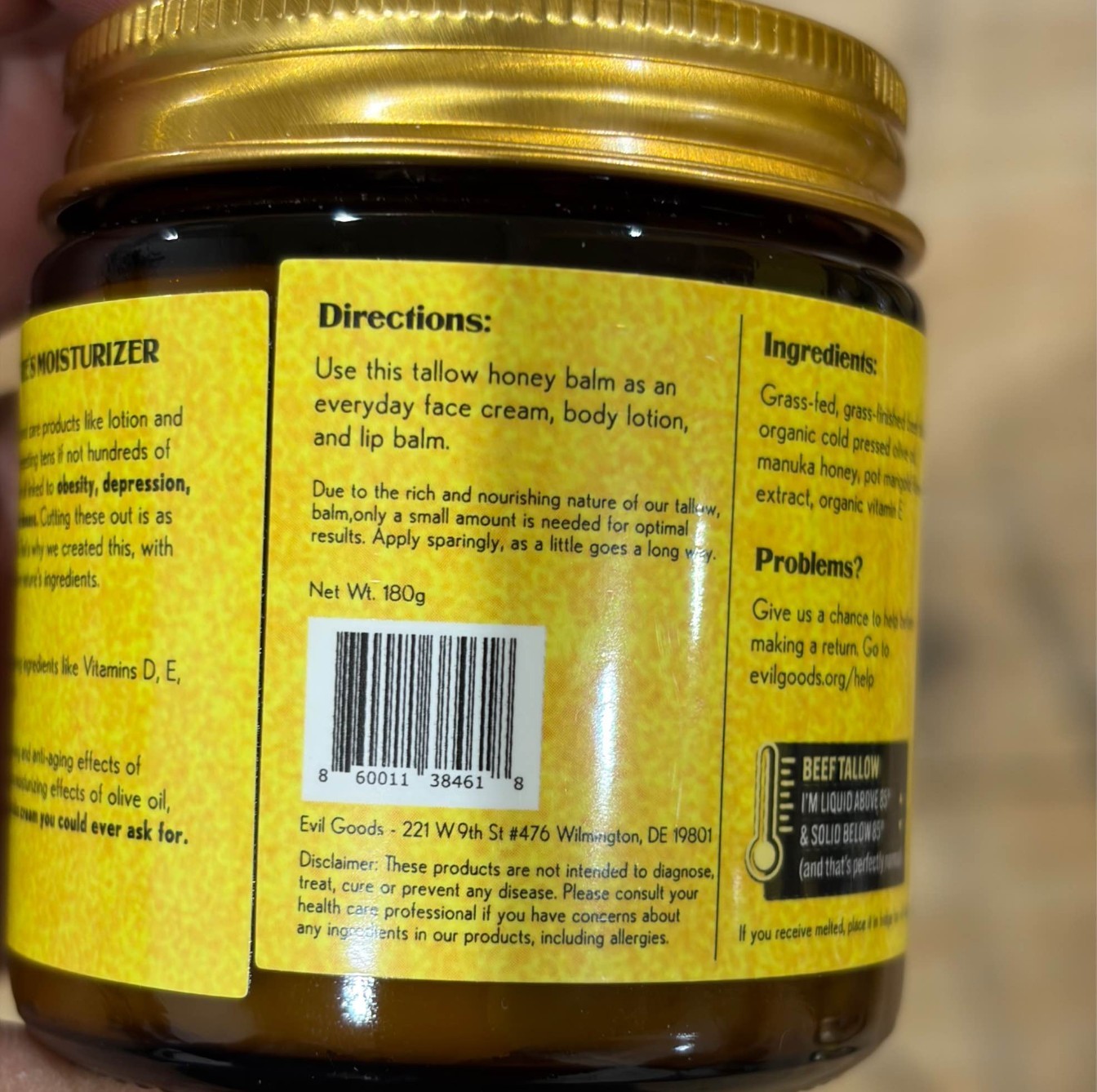 Evil Goods Whipped Tallow Honey Balm For Face, Lips & Body 180 g New (glass jar)