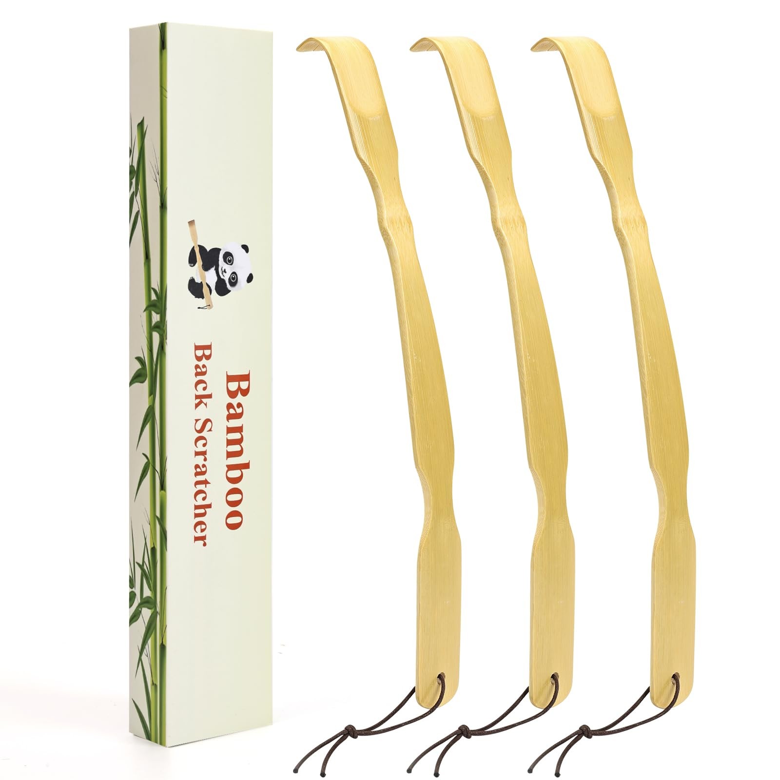 3 Pack Wooden Back Scratcher, 17 Inch Curved Long Handle Bamboo Back Scratchers