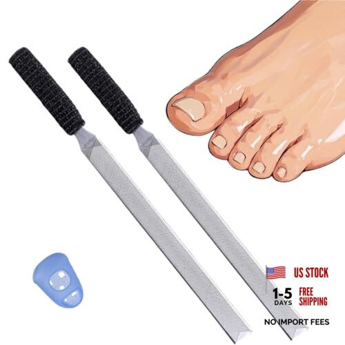 2Pcs Stainless Steel Metal Toenail File for Thick Nails, 7″ | 4-Sided Grit