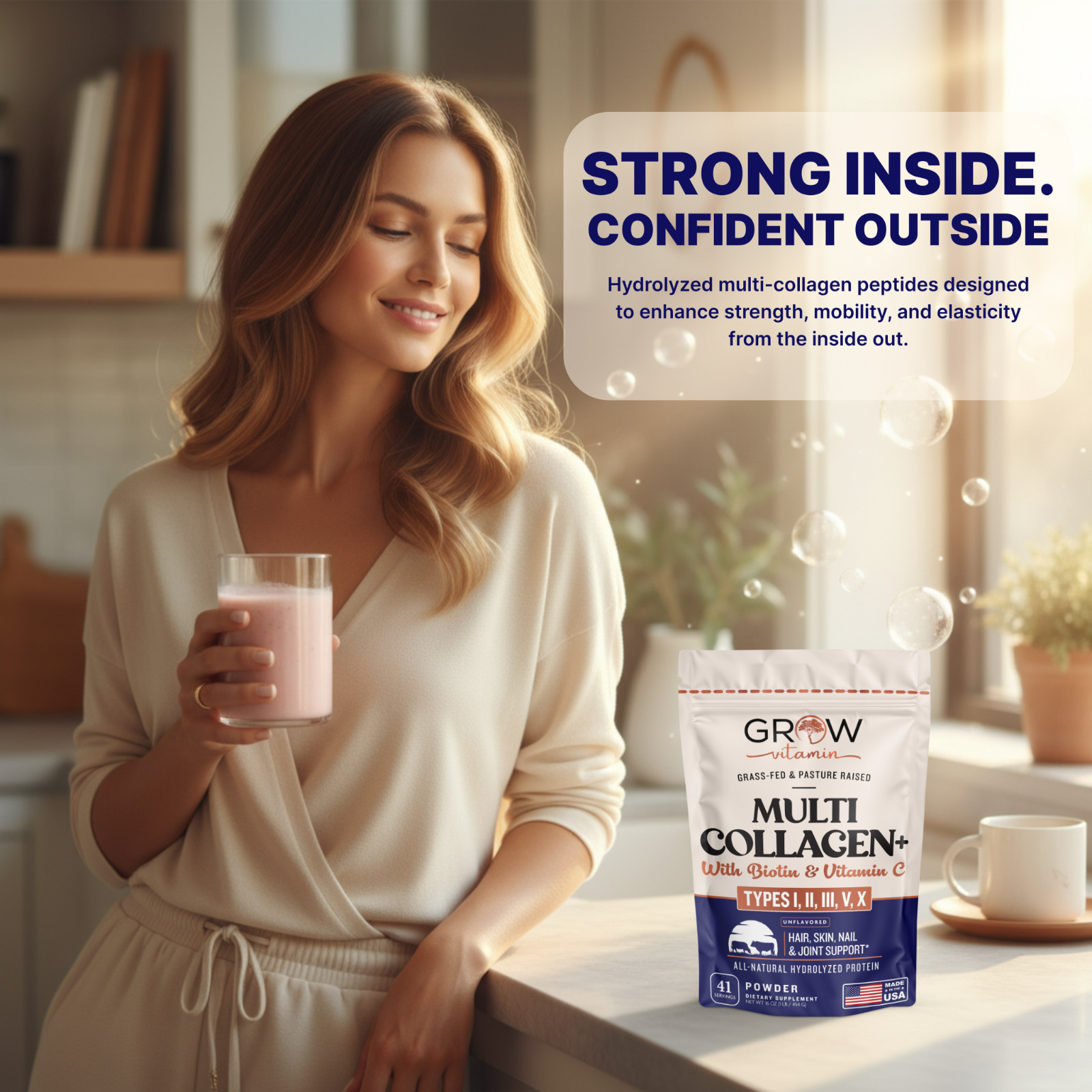 Grow Vitamin Beyond Collagen Multi Collagen Powder for Women – (41 Servings)