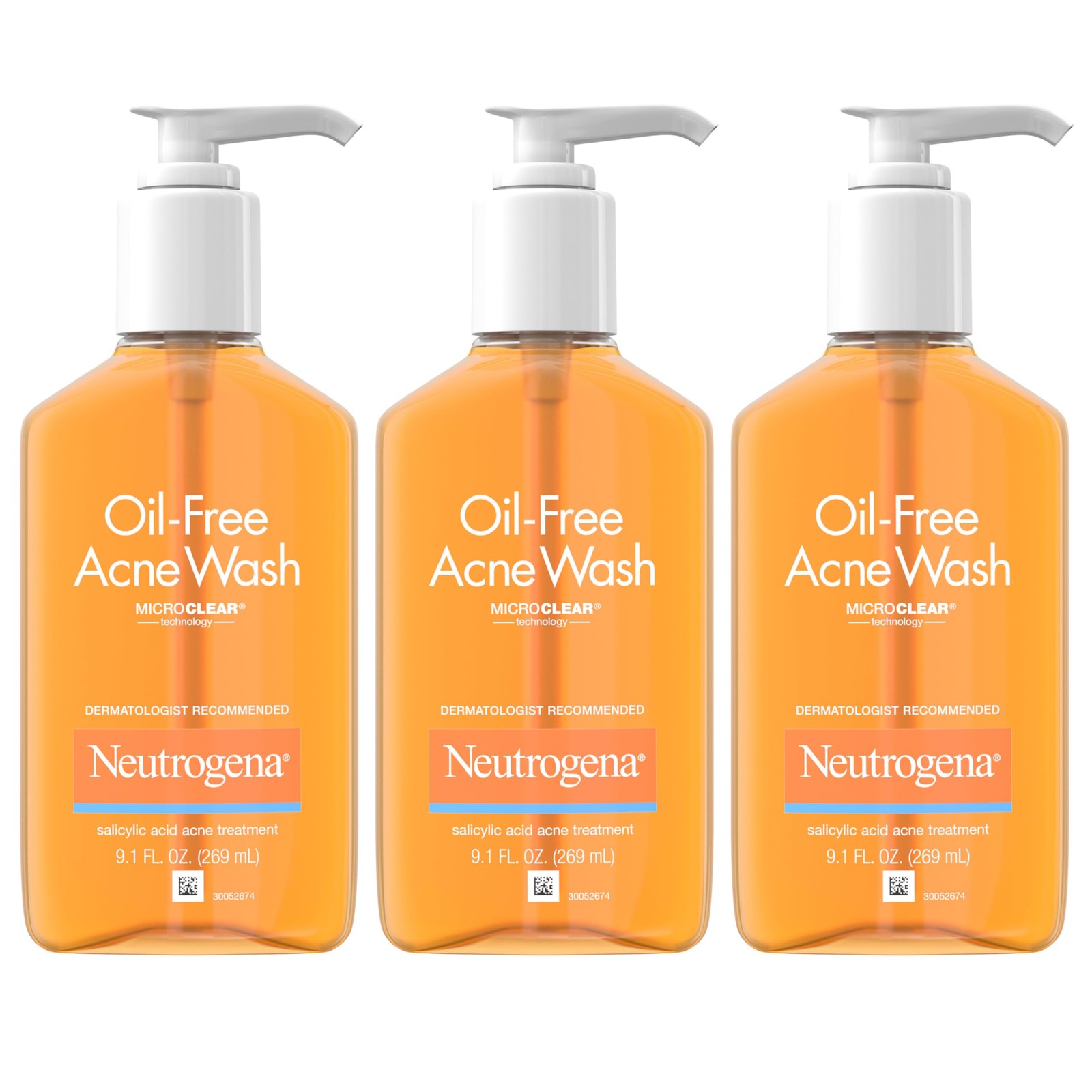 Neutrogena Oil-Free Acne Wash, Fighting 9.1 Fl Oz (Pack of 3), ORANGE