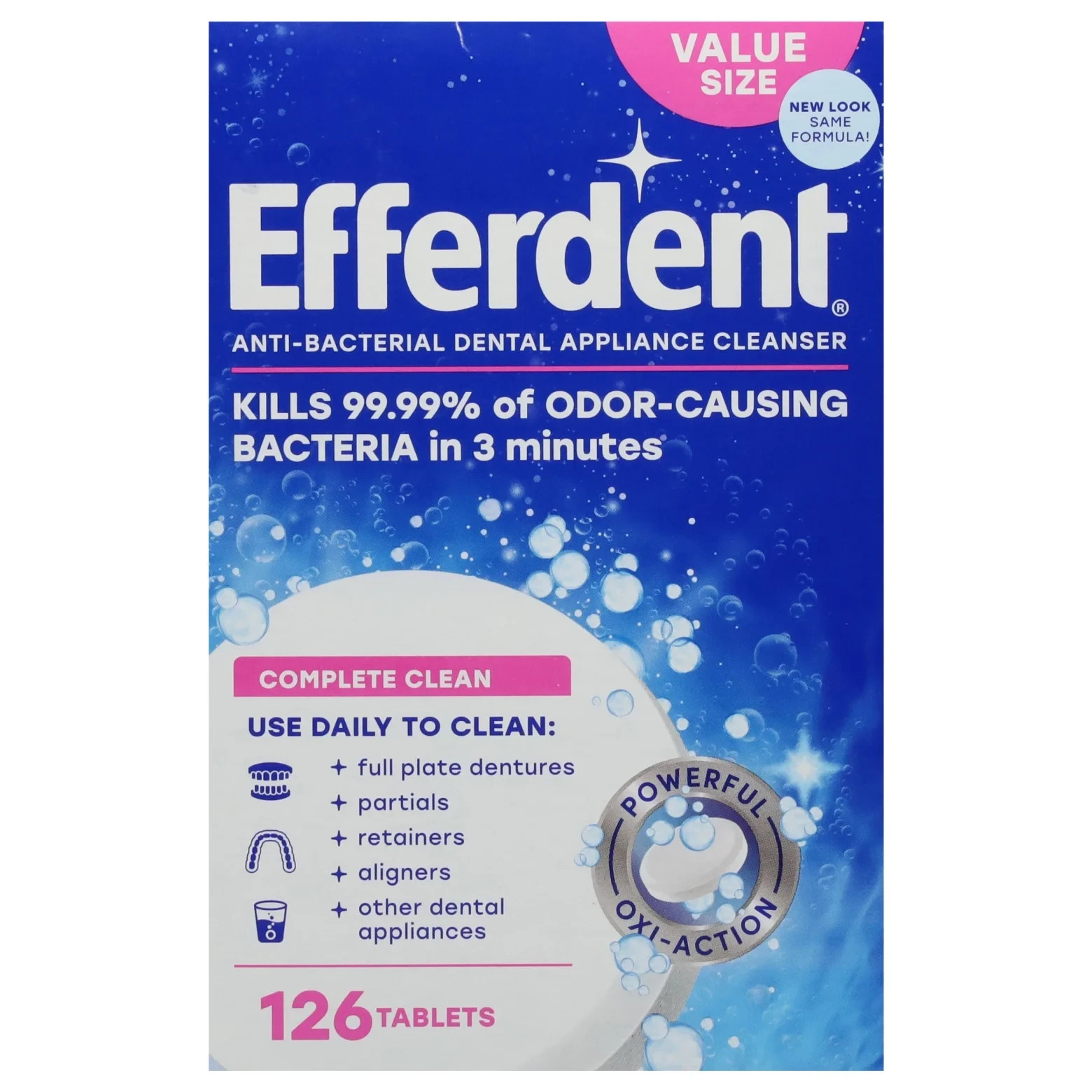 Efferdent Retainer & Denture Cleaner Tablets, Complete Clean, 126 Count