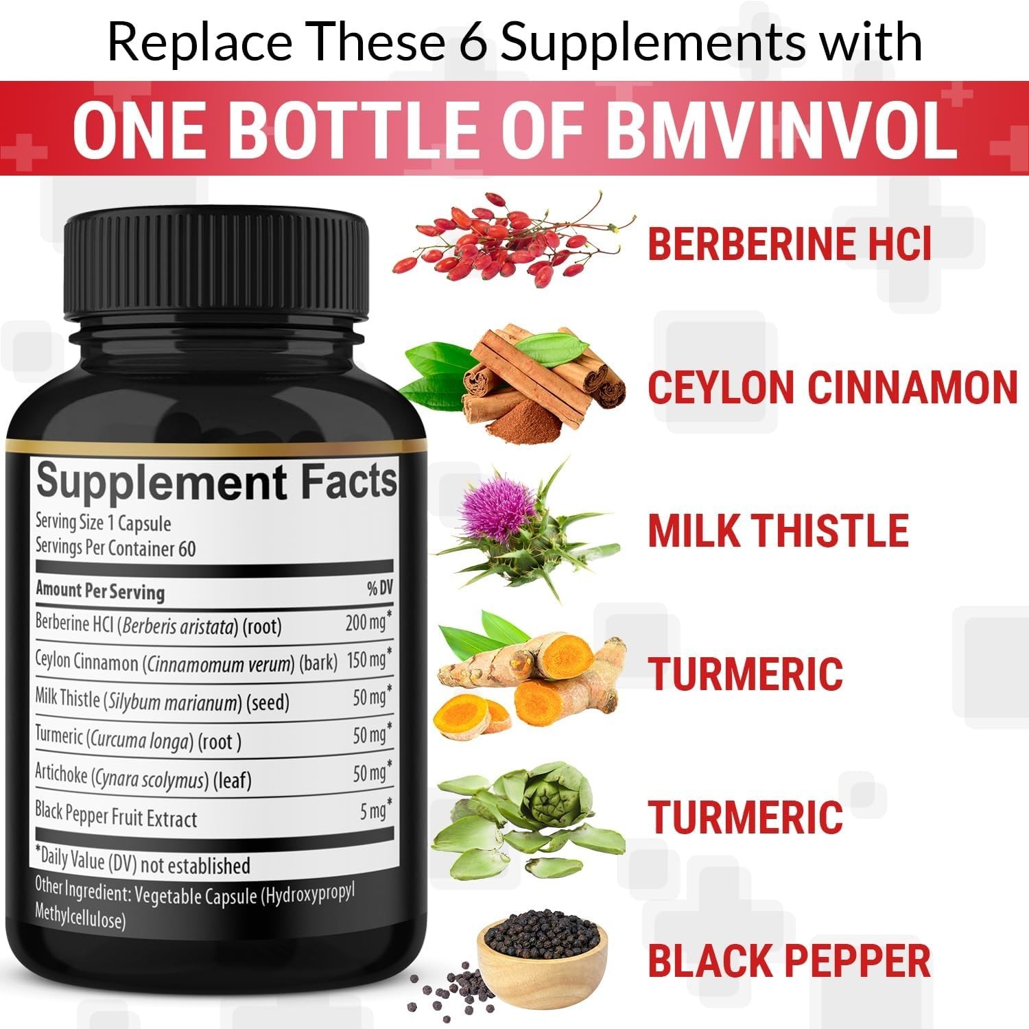 Berberine With Ceylon Cinnamon, Turmeric, Milk Thistle, Black Pepper – 6D0 Count